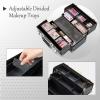 imageStagiant 126 Inch Large Makeup Train Case Professional 4 Trays Cosmetic Cases Makeup Storage Organizer Box Beauty Make Up Box with LockampampAdjustable Compartments for Nail Accessories Skincare BlackBlack