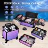 imageStagiant Rolling Makeup Train Case Cosmetology Case on Wheels 4 in 1 Cosmetic Box Makeup Travel Case with Key Swivel Wheels Nail Artist Salon Barber StorageTraveling Cart Trunk Dark GreenShiny Purple