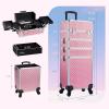 imageStagiant Rolling Makeup Train Case Cosmetology Case on Wheels 4 in 1 Cosmetic Box Makeup Travel Case with Key Swivel Wheels Nail Artist Salon Barber StorageTraveling Cart Trunk Dark GreenPink