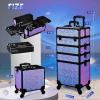 imageStagiant Rolling Makeup Train Case Cosmetology Case on Wheels 4 in 1 Cosmetic Box Makeup Travel Case with Key Swivel Wheels Nail Artist Salon Barber StorageTraveling Cart Trunk Dark GreenShiny Purple