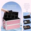 imageStagiant Rolling Makeup Train Case Cosmetology Case on Wheels 4 in 1 Cosmetic Box Makeup Travel Case with Key Swivel Wheels Nail Artist Salon Barber StorageTraveling Cart Trunk Dark GreenPink