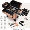 imageStagiant Rolling Makeup Train Case Large Storage Cosmetic Trolley 4 Tray with Sliding Rail Removable Middle Layer with Key Swivel Wheels Salon Barber Case Traveling Cart TrunkRose Gold