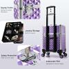 imageStagiant Rolling Makeup Train Case Large Storage Cosmetic Trolley 4 Tray with Sliding Rail Removable Middle Layer with Key Swivel Wheels Salon Barber Case Traveling Cart TrunkPurple