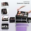 imageStagiant Rolling Makeup Train Case Large Storage Cosmetic Trolley 4 Tray with Sliding Rail Removable Middle Layer with Key Swivel Wheels Salon Barber Case Traveling Cart TrunkPurple