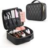imageStagiant Travel Makeup Bag Make up Bag for Women Large Leather Cosmetic Bag Travel Toiletry Bag for Girls Make Up Bag Brush Organizer Bags Quilted Black