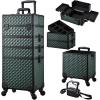 imageStagiant Rolling Makeup Case 4 in 1 Cosmetology Case on Wheels Makeup Travel Case with Cosmetic Bag Key Swivel Wheels Salon Barber Case Traveling Cart Trunk Cosmetic Trolley Alpine BlackGreen