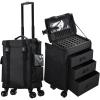 imageStagiant Rolling Makeup Case 4 in 1 Soft Sided Professional Cosmetology Case on Wheels Freelance Makeup Artist Nylon Cosmetic Organize Storage Nail Technician Hair Stylist Classic Black