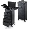 imageStagiant Rolling Makeup Case with Drawers Cosmetology Case on Wheels 4 IN 1 Makeup Case 3 Drawers with Foot Stand Springrelease Mechanism Rolling Make Up Organizer for Artist Salon Nail Teach Trunk4 Drawers Black Checkerboard