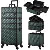 imageStagiant Rolling Makeup Train Case Cosmetology Case on Wheels 4 in 1 Cosmetic Box Makeup Travel Case with Key Swivel Wheels Nail Artist Salon Barber StorageTraveling Cart Trunk Dark GreenDark Green