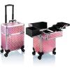 imageStagiant Rolling Makeup Train Case Large Storage Cosmetic Trolley 4 Tray with Sliding Rail Removable Middle Layer with Key Swivel Wheels Salon Barber Case Traveling Cart TrunkPink