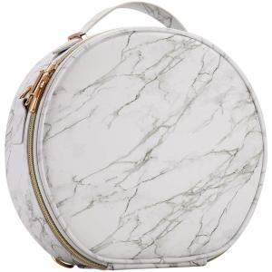 imageMarble Round Makeup Bag for Lady Portable Travel Makeup Case PU Leather Large Capacity with Adjustable Dividers Cosmetic Storage Organizer for Girl and women Make Up Tools Toiletry Jewelry