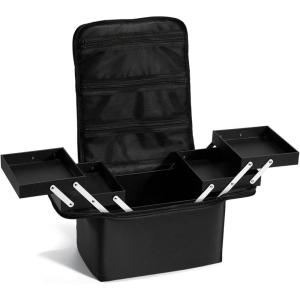 imageStagiant Makeup Train Case Nail Bag Organizer Case Makeup Box Organizer 4 Tier Large Travel Makeup Case with CompartmentsShoulder Strap for MUAManicureTattooEye Lash ExtensionBlackBlack Medium