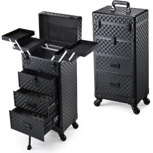 imageStagiant Rolling Makeup Case with Drawers Cosmetology Case on Wheels 4 IN 1 Makeup Case 3 Drawers with Foot Stand Springrelease Mechanism Rolling Make Up Organizer for Artist Salon Nail Teach Trunk3 Drawers Black Checkerboard