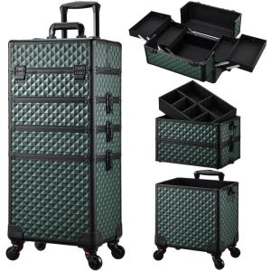 imageStagiant Rolling Makeup Train Case Cosmetology Case on Wheels 4 in 1 Cosmetic Box Makeup Travel Case with Key Swivel Wheels Nail Artist Salon Barber StorageTraveling Cart Trunk Dark GreenDark Green