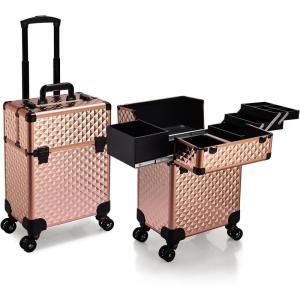 imageStagiant Rolling Makeup Train Case Large Storage Cosmetic Trolley 4 Tray with Sliding Rail Removable Middle Layer with Key Swivel Wheels Salon Barber Case Traveling Cart TrunkRose Gold