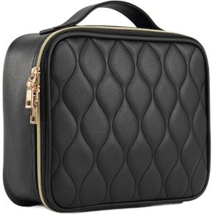 imageStagiant Travel Makeup Bag Make up Bag for Women Large Leather Cosmetic Bag Travel Toiletry Bag for Girls Make Up Bag Brush Organizer Bags Quilted Black