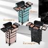 imageStagiant Rolling Makeup Case 4 in 1 Cosmetology Case on Wheels Makeup Travel Case with Cosmetic Bag Key Swivel Wheels Salon Barber Case Traveling Cart Trunk Cosmetic Trolley Alpine PinkAlpine Black with Bag