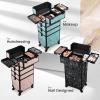 imageStagiant Rolling Makeup Case 4 in 1 Cosmetology Case on Wheels Makeup Travel Case with Cosmetic Bag Key Swivel Wheels Salon Barber Case Traveling Cart Trunk Cosmetic Trolley Alpine PinkAlpine Pink with Bag