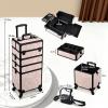 imageStagiant Rolling Makeup Case 4 in 1 Cosmetology Case on Wheels Makeup Travel Case with Cosmetic Bag Key Swivel Wheels Salon Barber Case Traveling Cart Trunk Cosmetic Trolley Alpine PinkAlpine Pink with Bag