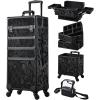 imageStagiant Rolling Makeup Case 4 in 1 Cosmetology Case on Wheels Makeup Travel Case with Cosmetic Bag Key Swivel Wheels Salon Barber Case Traveling Cart Trunk Cosmetic Trolley Alpine PinkAlpine Black with Bag