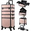 imageStagiant Rolling Makeup Case 4 in 1 Cosmetology Case on Wheels Makeup Travel Case with Cosmetic Bag Key Swivel Wheels Salon Barber Case Traveling Cart Trunk Cosmetic Trolley Alpine PinkAlpine Pink with Bag