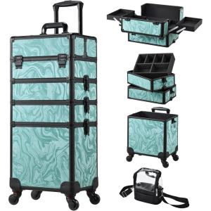 imageStagiant Rolling Makeup Case 4 in 1 Cosmetology Case on Wheels Makeup Travel Case with Cosmetic Bag Key Swivel Wheels Salon Barber Case Traveling Cart Trunk Cosmetic Trolley Alpine PinkAlpine Blue with Bag